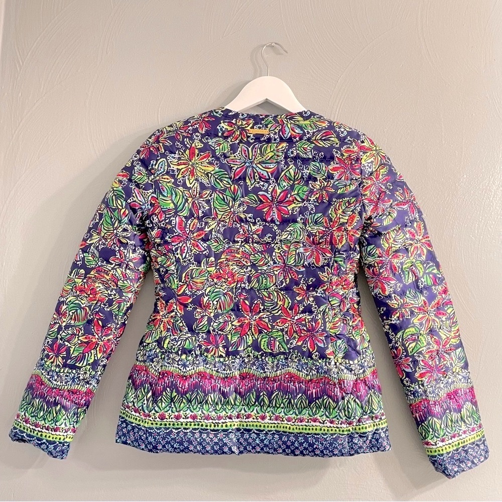 Lilly Pulitzer Lilah reversible quilted down zip jacket XXS collarless gorpcore - Picture 6 of 16